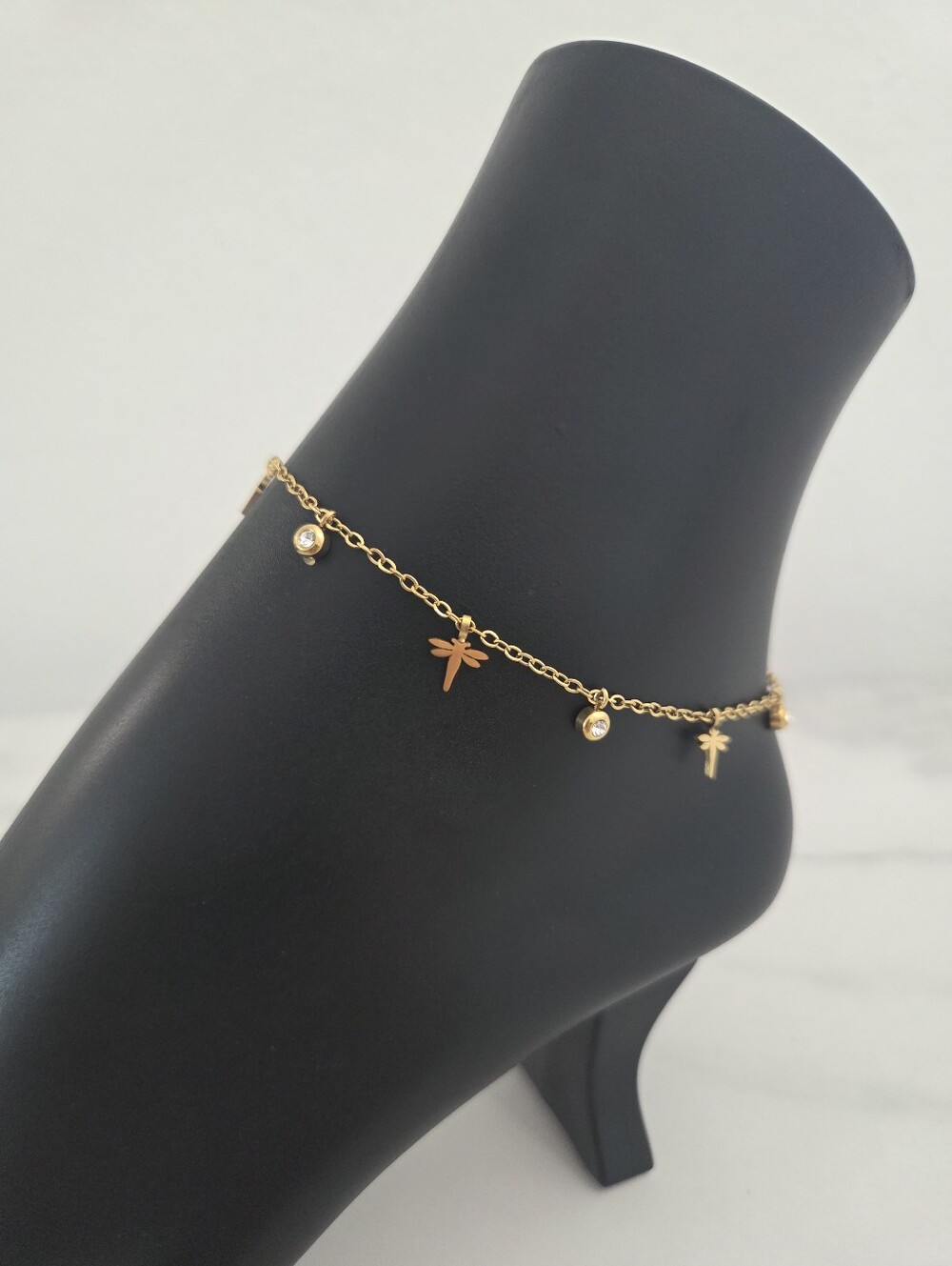 ​Gold Dragonfly Anklet Stainless Steel Cubic Zirconia Dainty Ankle Bracelet - Picture 4 of 12
